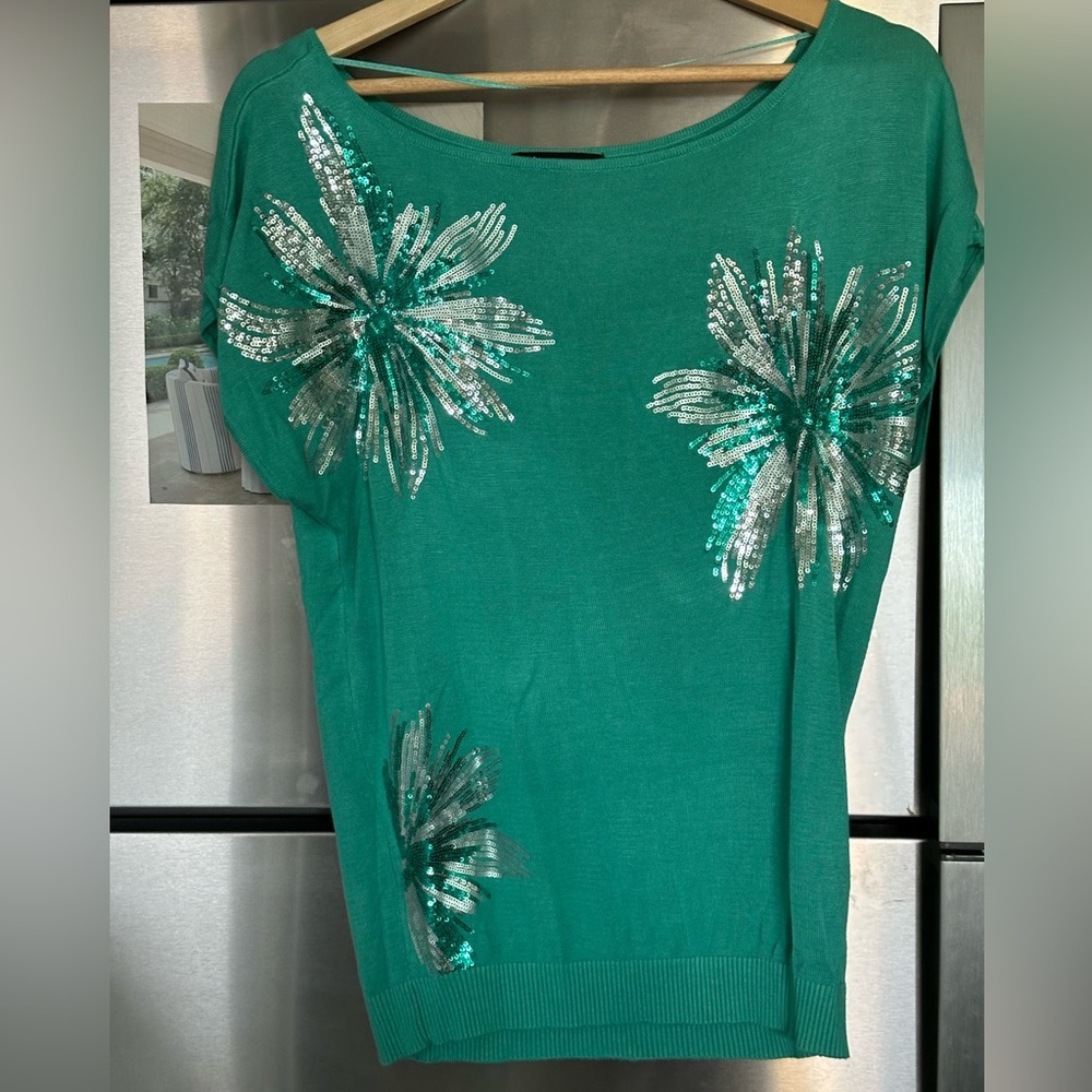 I.N.C. Teal Sequin top matches skirt